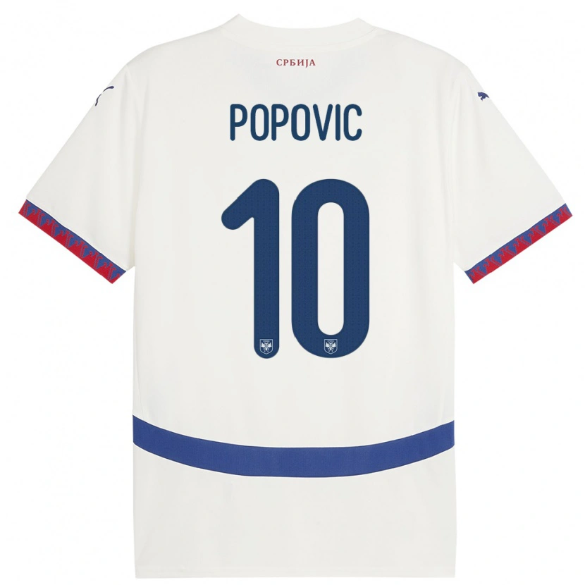 Danxen Børn Serbien Matija Popovic #10 Hvid Udebane Spillertrøjer 24-26 Trøje T-Shirt