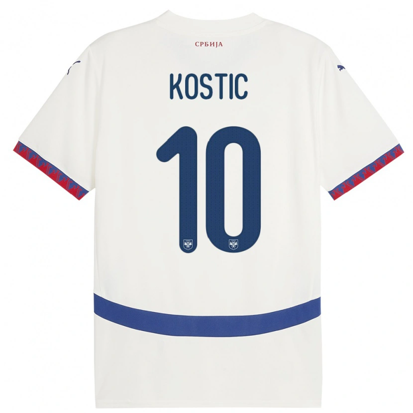 Danxen Børn Serbien Bogdan Kostic #10 Hvid Udebane Spillertrøjer 24-26 Trøje T-Shirt