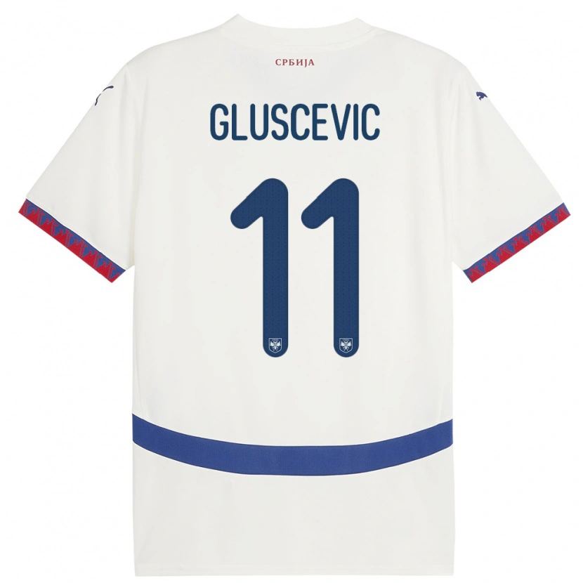 Danxen Børn Serbien Matija Gluscevic #11 Hvid Udebane Spillertrøjer 24-26 Trøje T-Shirt