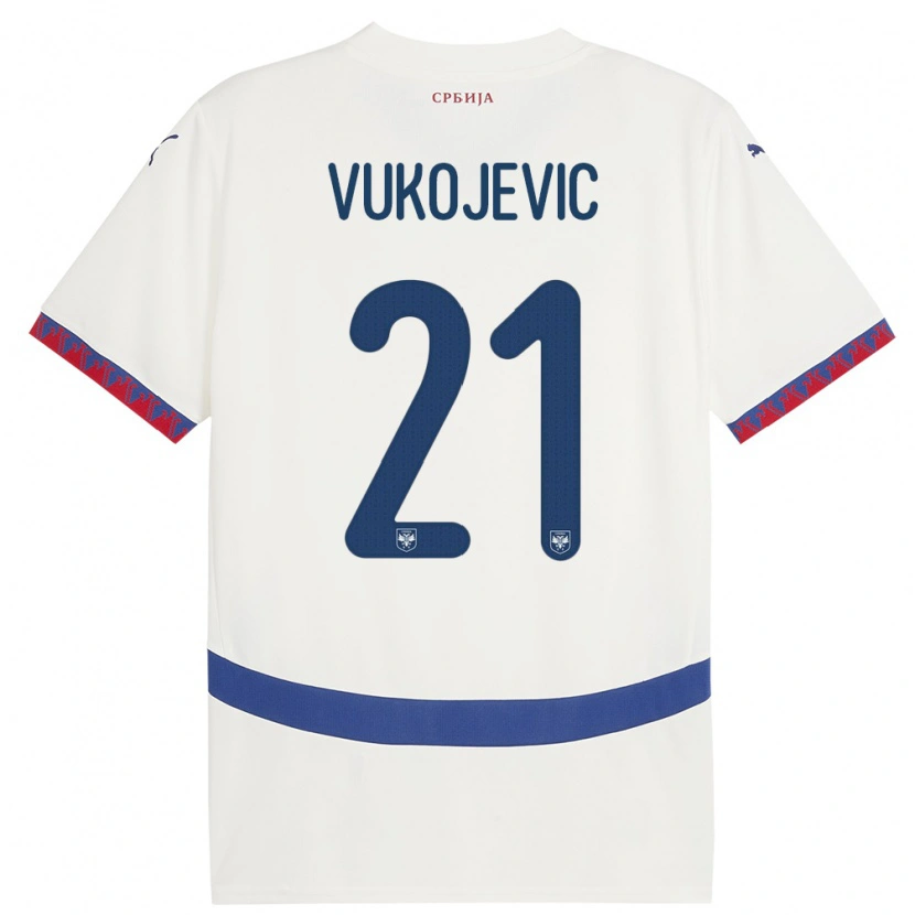 Danxen Børn Serbien Veljko Vukojevic #21 Hvid Udebane Spillertrøjer 24-26 Trøje T-Shirt