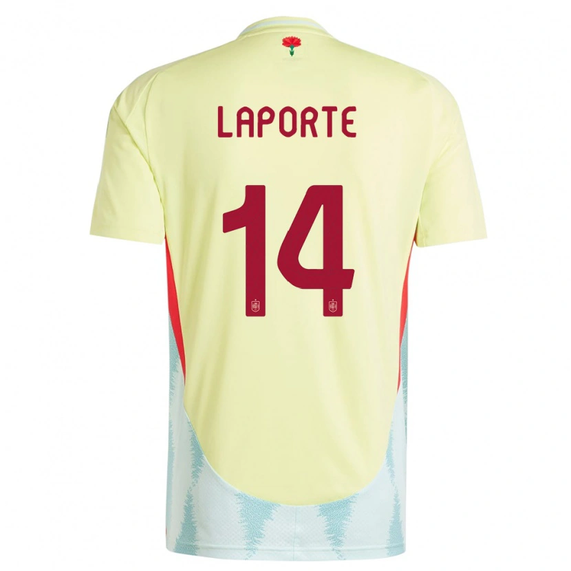 Danxen Børn Spanien Aymeric Laporte #14 Gul Udebane Spillertrøjer 24-26 Trøje T-Shirt