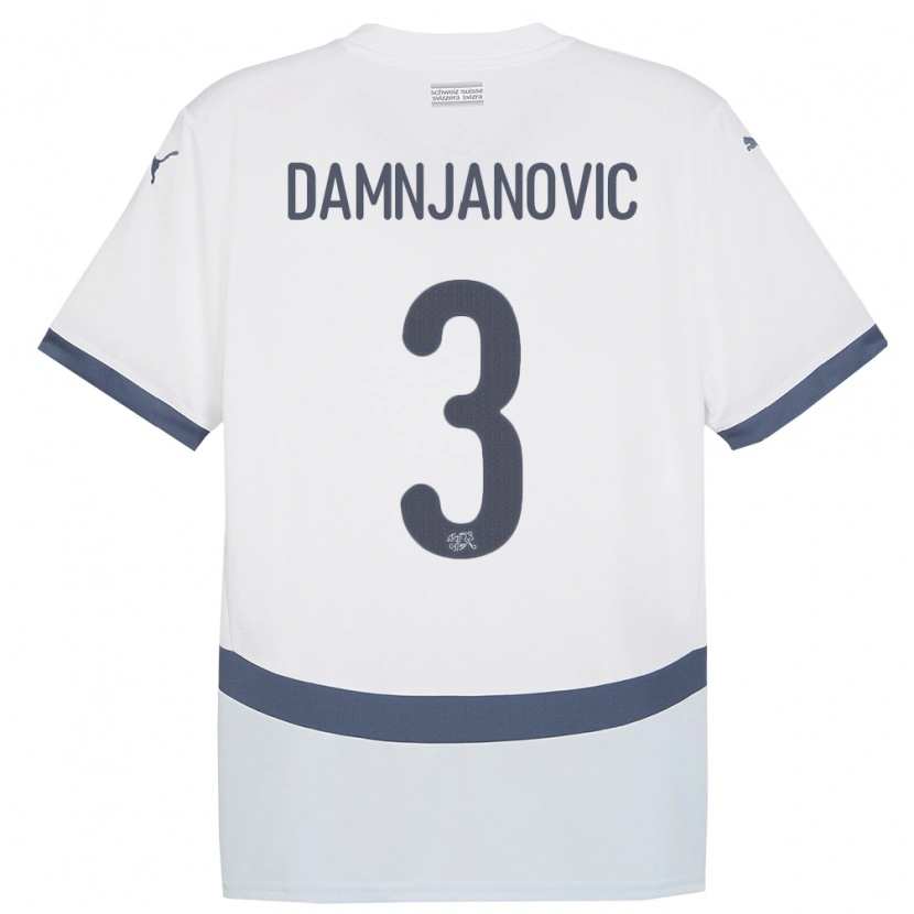 Danxen Børn Schweiz Lazar Damnjanovic #3 Hvid Udebane Spillertrøjer 24-26 Trøje T-Shirt