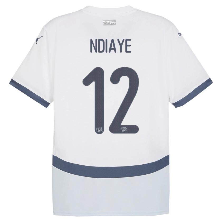 Danxen Børn Schweiz Ahmadou Ndiaye #12 Hvid Udebane Spillertrøjer 24-26 Trøje T-Shirt