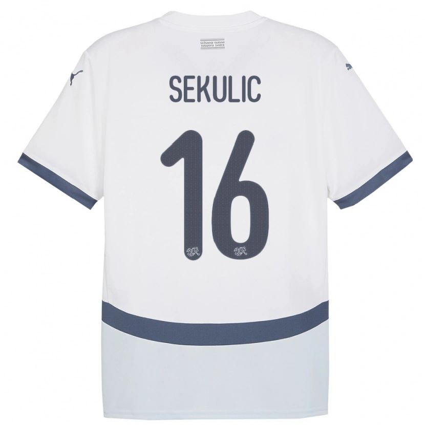 Danxen Børn Schweiz Aleksandar Sekulic #16 Hvid Udebane Spillertrøjer 24-26 Trøje T-Shirt