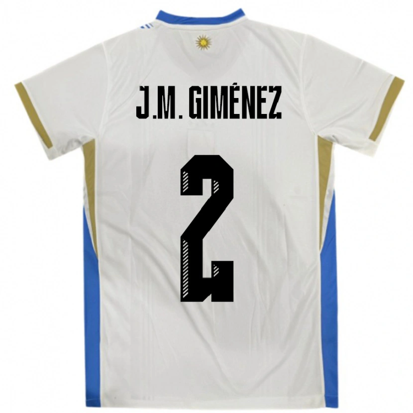 Danxen Børn Uruguay José María Giménez #2 Hvid Blå Udebane Spillertrøjer 24-26 Trøje T-Shirt