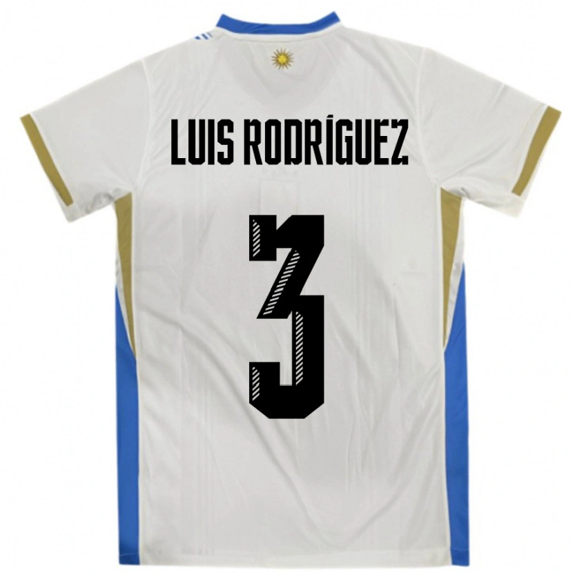 Danxen Børn Uruguay José Luis Rodríguez #3 Hvid Blå Udebane Spillertrøjer 24-26 Trøje T-Shirt