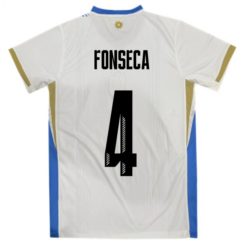 Danxen Børn Uruguay Nicolás Fonseca #4 Hvid Blå Udebane Spillertrøjer 24-26 Trøje T-Shirt