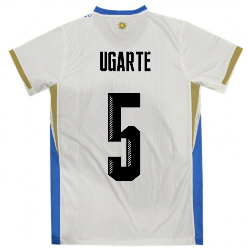 Danxen Børn Uruguay Manuel Ugarte #5 Hvid Blå Udebane Spillertrøjer 24-26 Trøje T-Shirt