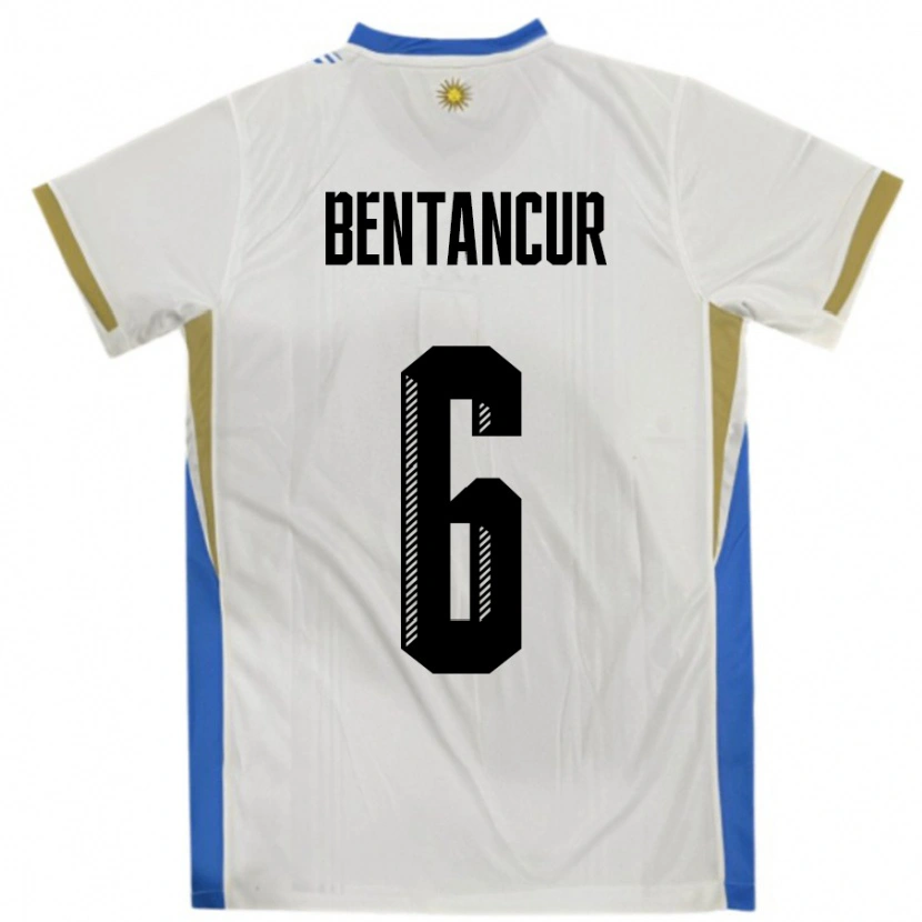 Danxen Børn Uruguay Rodrigo Bentancur #6 Hvid Blå Udebane Spillertrøjer 24-26 Trøje T-Shirt