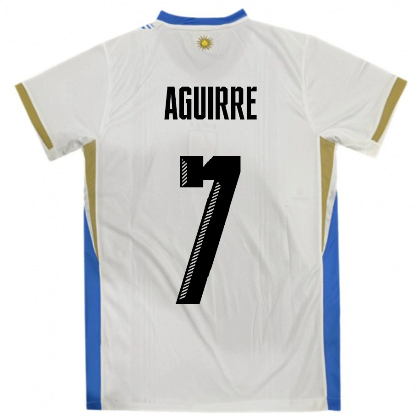 Danxen Børn Uruguay Rodrigo Aguirre #7 Hvid Blå Udebane Spillertrøjer 24-26 Trøje T-Shirt