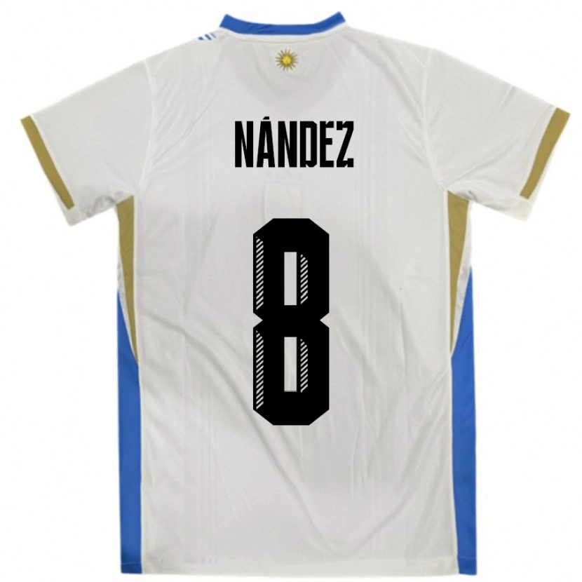 Danxen Børn Uruguay Nahitan Nández #8 Hvid Blå Udebane Spillertrøjer 24-26 Trøje T-Shirt