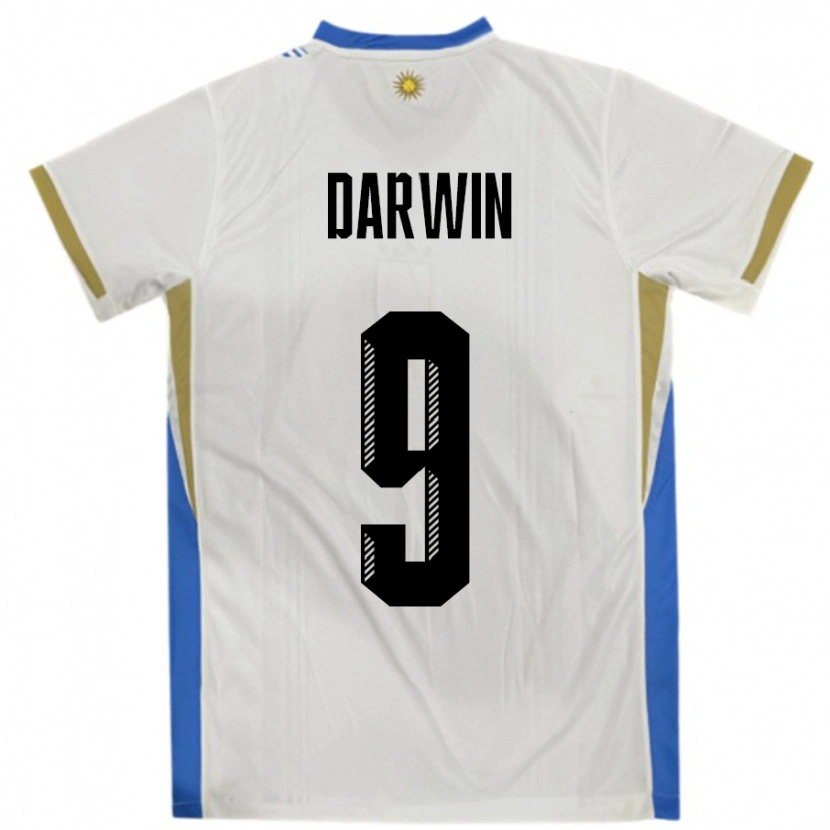 Danxen Børn Uruguay Darwin Núñez #9 Hvid Blå Udebane Spillertrøjer 24-26 Trøje T-Shirt