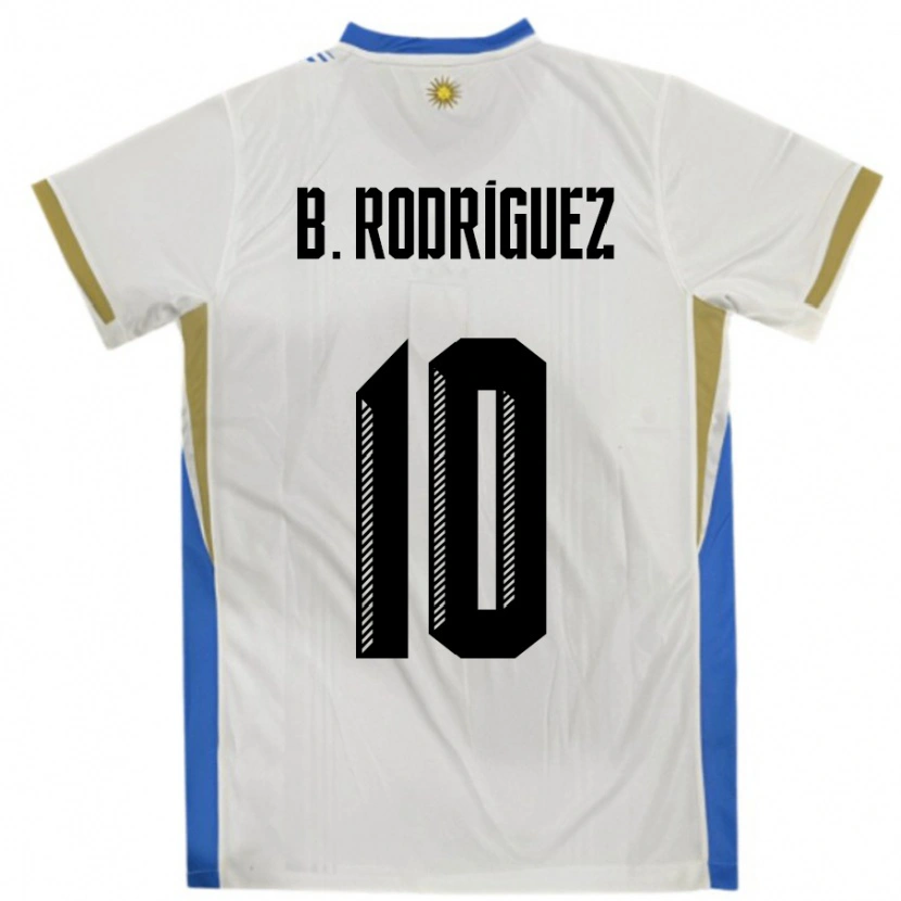 Danxen Børn Uruguay Brian Rodríguez #10 Hvid Blå Udebane Spillertrøjer 24-26 Trøje T-Shirt