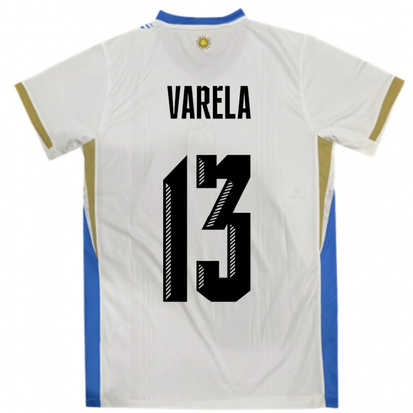 Danxen Børn Uruguay Guillermo Varela #13 Hvid Blå Udebane Spillertrøjer 24-26 Trøje T-Shirt