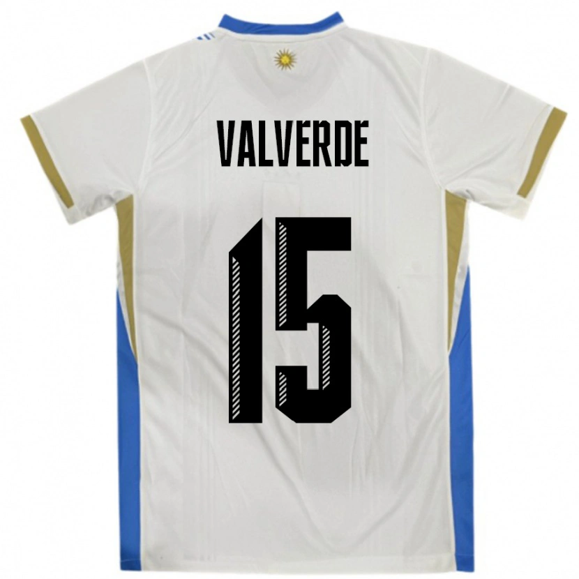 Danxen Børn Uruguay Federico Valverde #15 Hvid Blå Udebane Spillertrøjer 24-26 Trøje T-Shirt