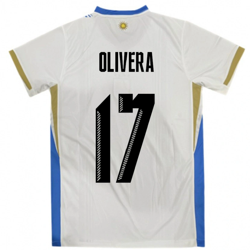 Danxen Børn Uruguay Cristian Olivera #17 Hvid Blå Udebane Spillertrøjer 24-26 Trøje T-Shirt