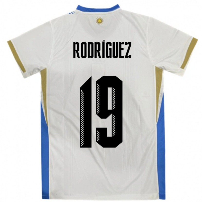 Danxen Børn Uruguay Luciano Rodríguez #19 Hvid Blå Udebane Spillertrøjer 24-26 Trøje T-Shirt