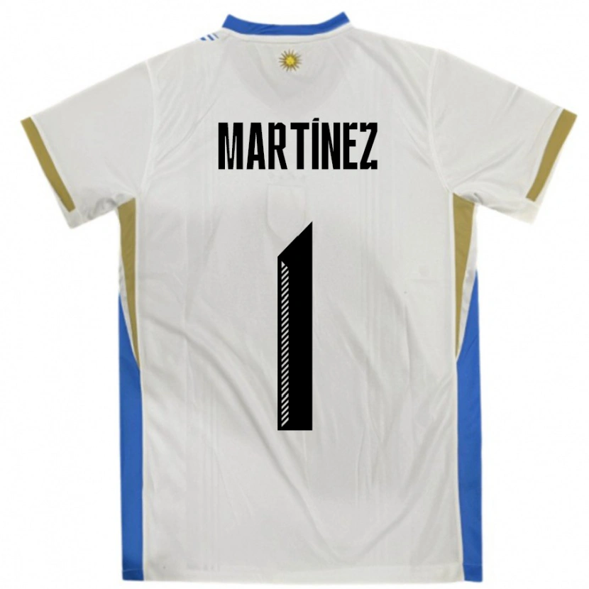 Danxen Børn Uruguay Kevin Martínez #1 Hvid Blå Udebane Spillertrøjer 24-26 Trøje T-Shirt