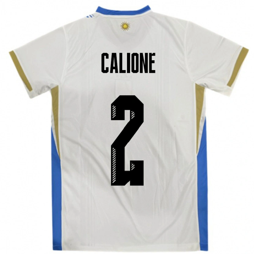 Danxen Børn Uruguay Paolo Calione #2 Hvid Blå Udebane Spillertrøjer 24-26 Trøje T-Shirt