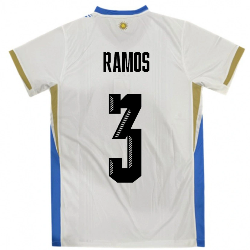 Danxen Børn Uruguay Nicolás Ramos #3 Hvid Blå Udebane Spillertrøjer 24-26 Trøje T-Shirt