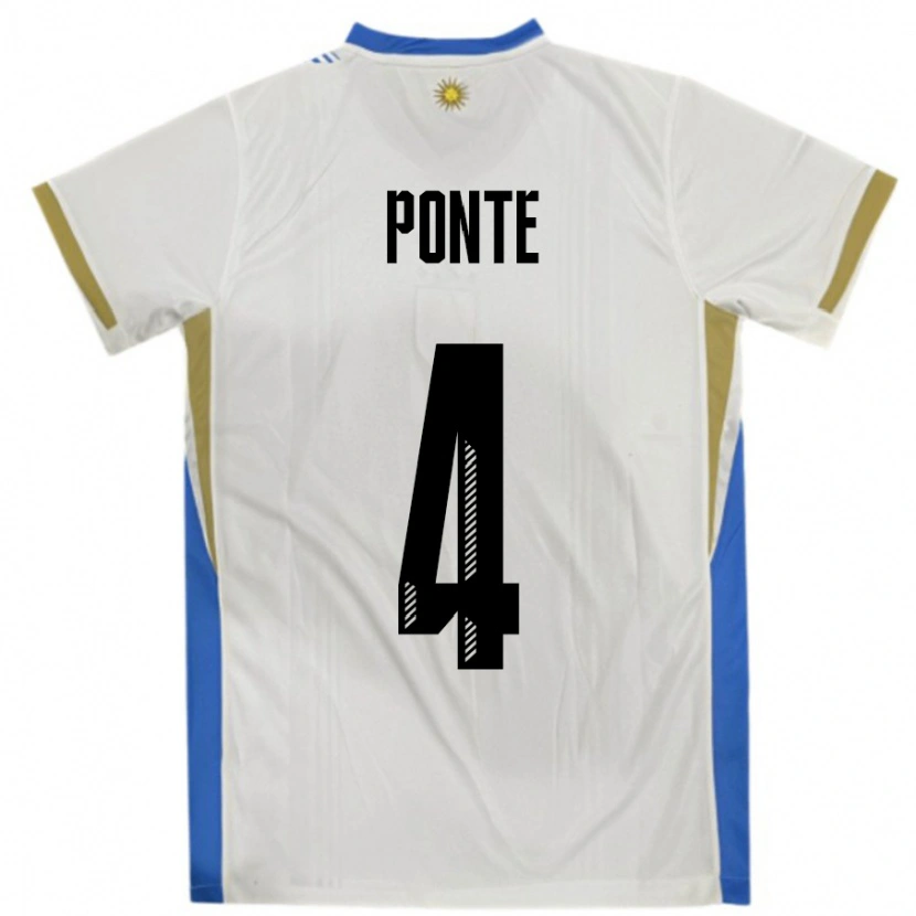 Danxen Børn Uruguay Mateo Ponte #4 Hvid Blå Udebane Spillertrøjer 24-26 Trøje T-Shirt