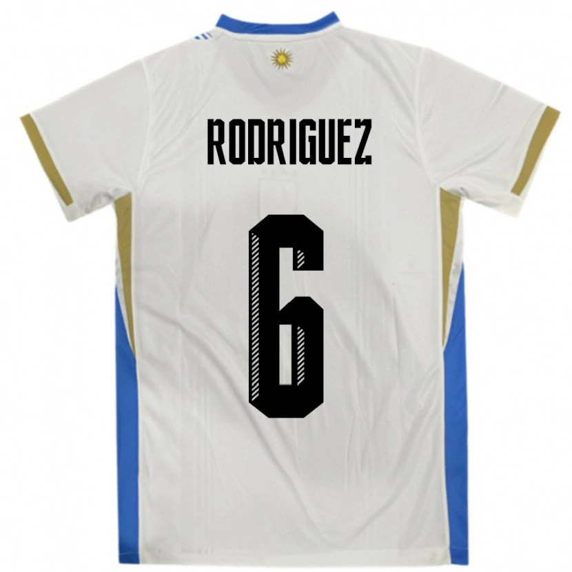 Danxen Børn Uruguay Valentín Rodríguez #6 Hvid Blå Udebane Spillertrøjer 24-26 Trøje T-Shirt