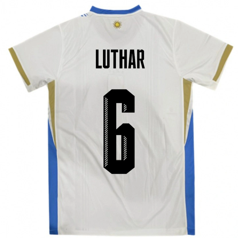 Danxen Børn Uruguay Thiago Luthar #6 Hvid Blå Udebane Spillertrøjer 24-26 Trøje T-Shirt