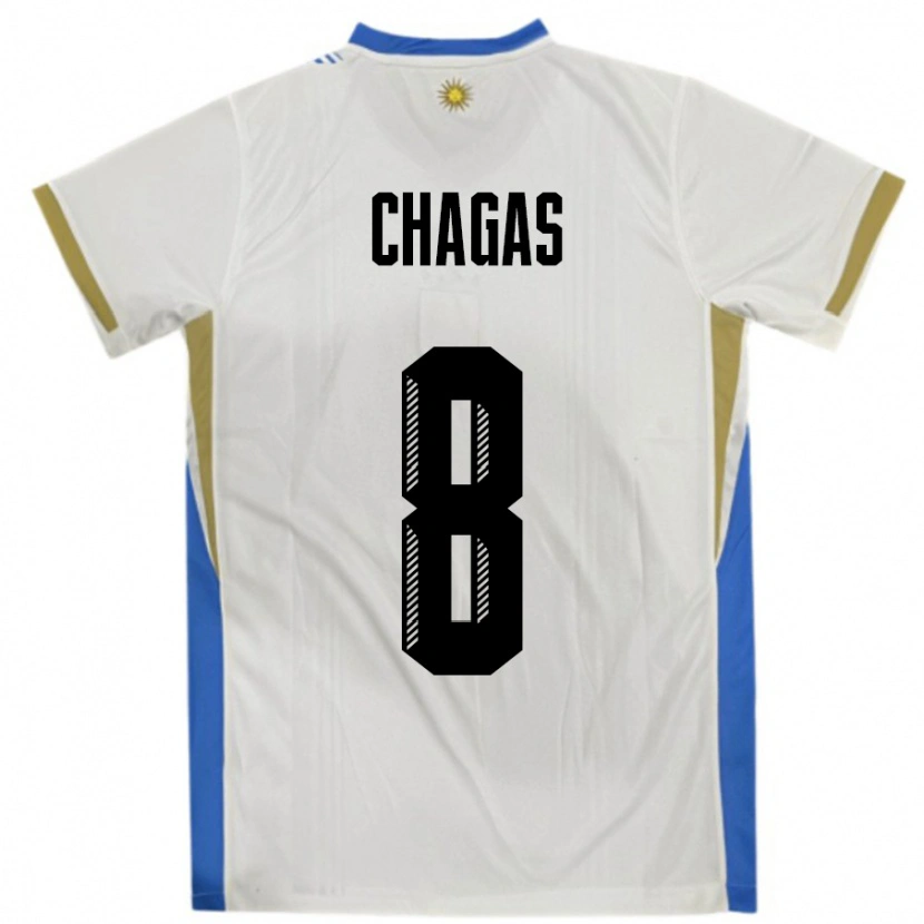 Danxen Børn Uruguay Rodrigo Chagas #8 Hvid Blå Udebane Spillertrøjer 24-26 Trøje T-Shirt