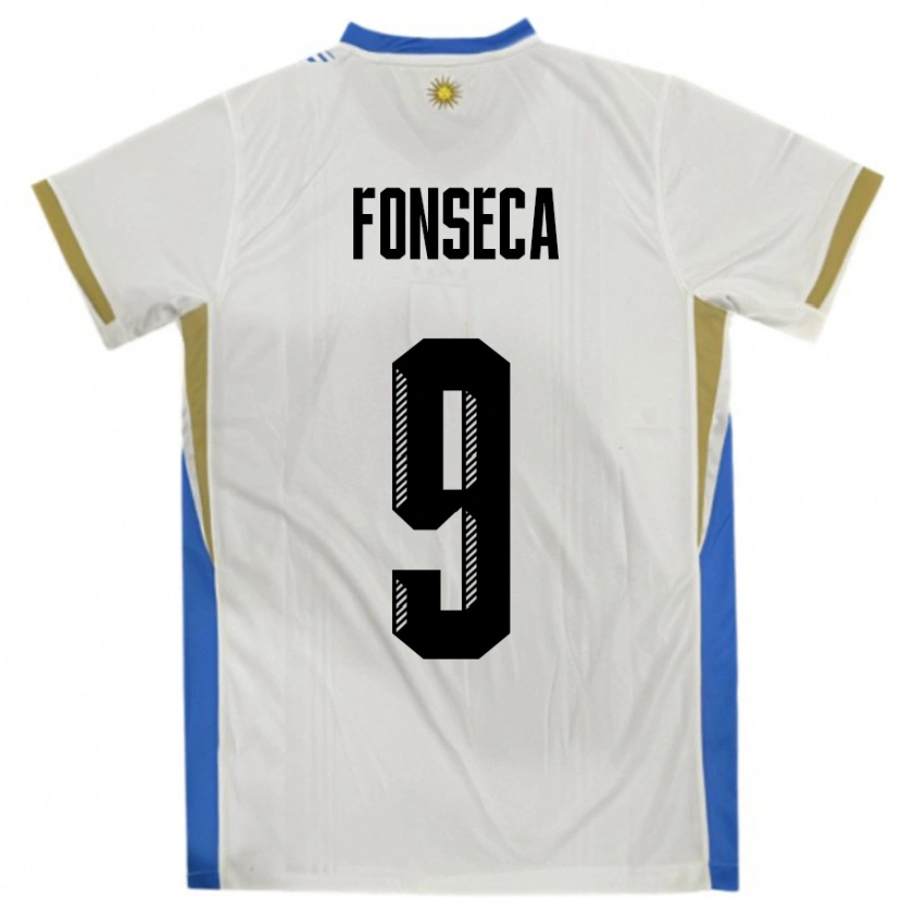 Danxen Børn Uruguay Matías Fonseca #9 Hvid Blå Udebane Spillertrøjer 24-26 Trøje T-Shirt