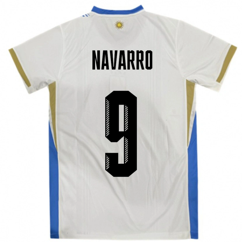 Danxen Børn Uruguay Lautaro Navarro #9 Hvid Blå Udebane Spillertrøjer 24-26 Trøje T-Shirt