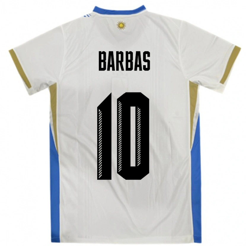 Danxen Børn Uruguay Germán Barbas #10 Hvid Blå Udebane Spillertrøjer 24-26 Trøje T-Shirt