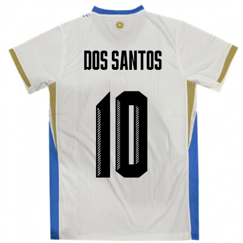 Danxen Børn Uruguay Alexander Dos Santos #10 Hvid Blå Udebane Spillertrøjer 24-26 Trøje T-Shirt