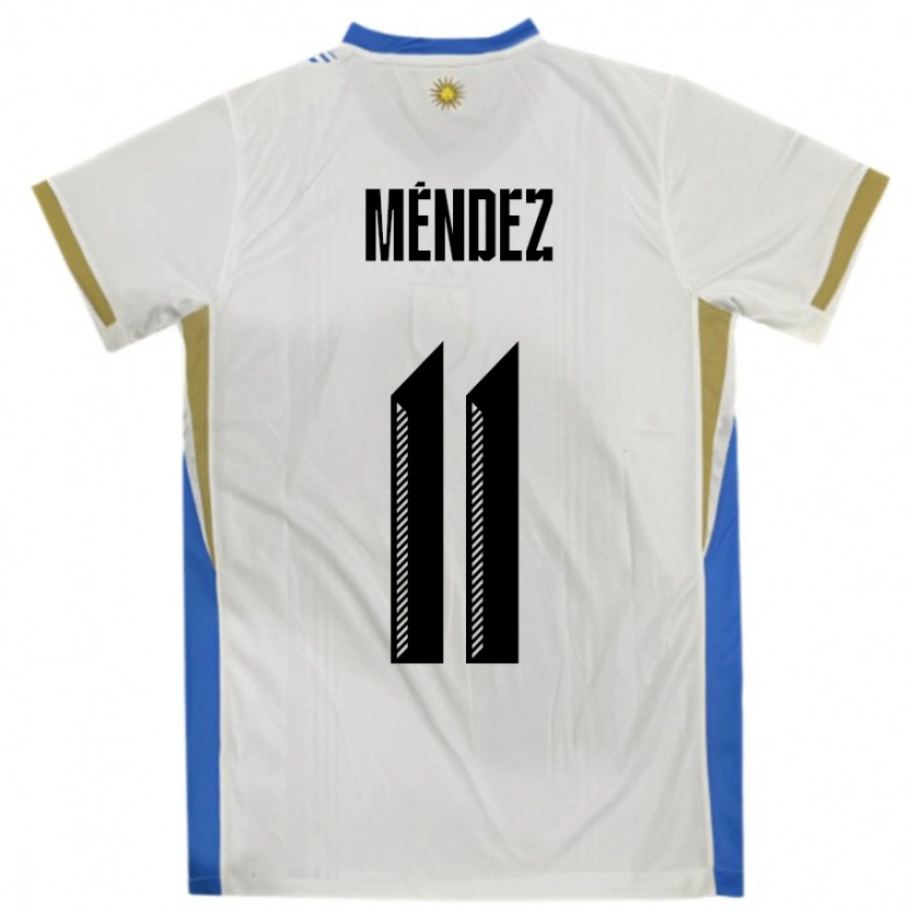 Danxen Børn Uruguay Axel Méndez #11 Hvid Blå Udebane Spillertrøjer 24-26 Trøje T-Shirt