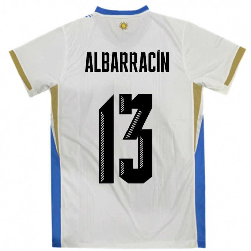 Danxen Børn Uruguay Agustín Albarracín #13 Hvid Blå Udebane Spillertrøjer 24-26 Trøje T-Shirt