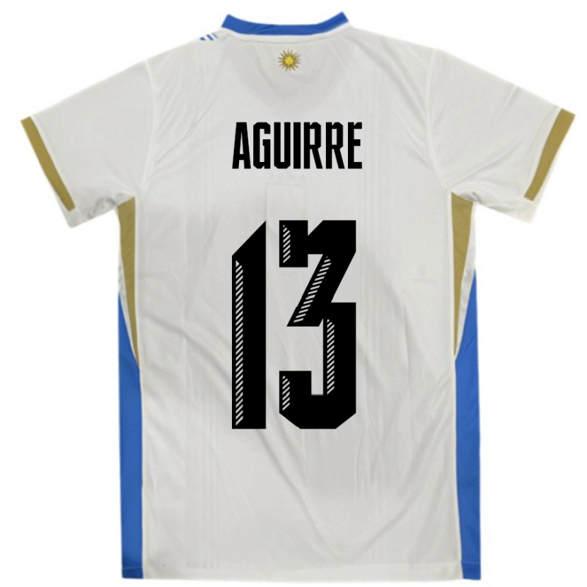 Danxen Børn Uruguay Joaquin Aguirre #13 Hvid Blå Udebane Spillertrøjer 24-26 Trøje T-Shirt