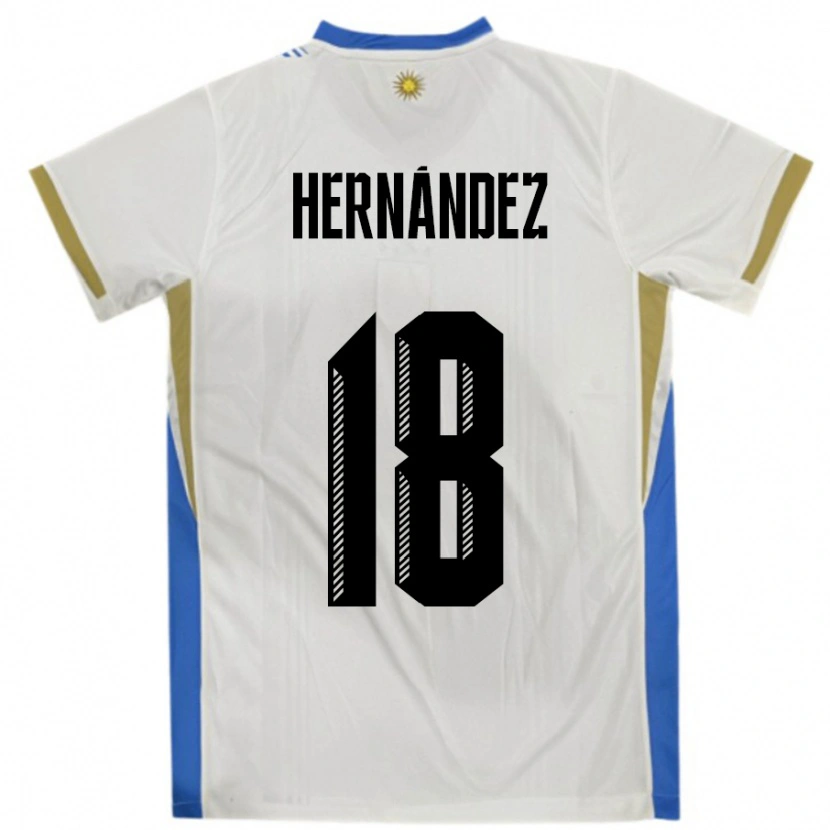 Danxen Børn Uruguay Tomás Hernández #18 Hvid Blå Udebane Spillertrøjer 24-26 Trøje T-Shirt