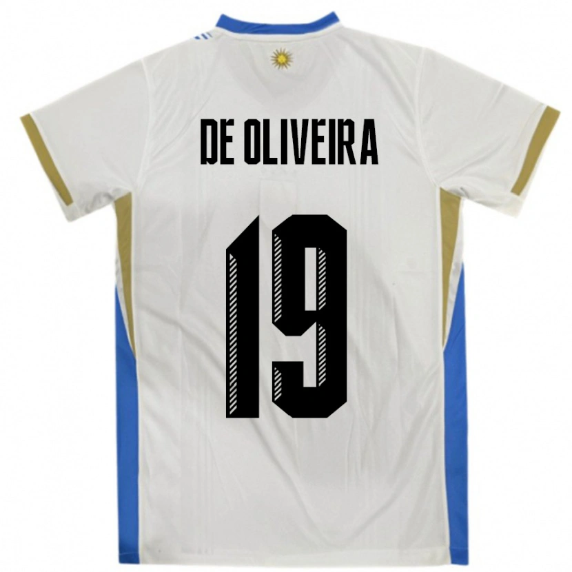 Danxen Børn Uruguay Emiliano De Oliveira #19 Hvid Blå Udebane Spillertrøjer 24-26 Trøje T-Shirt