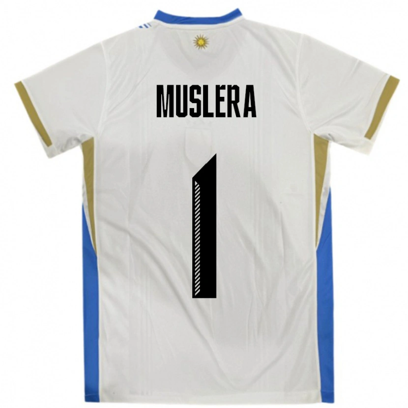 Danxen Børn Uruguay Fernando Muslera #1 Hvid Blå Udebane Spillertrøjer 24-26 Trøje T-Shirt