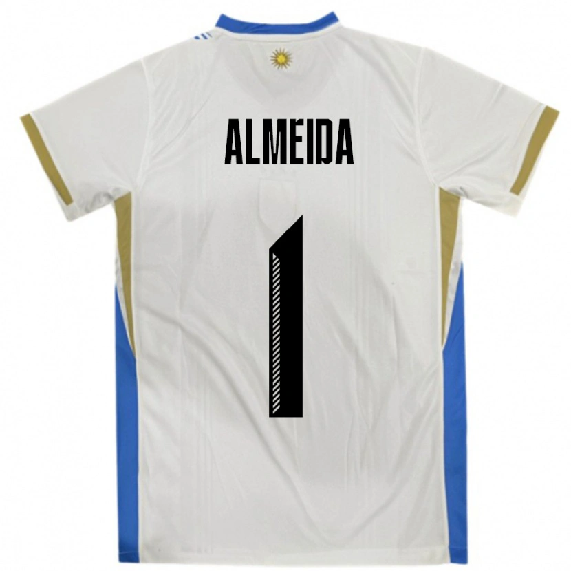 Danxen Børn Uruguay Martin Almeida #1 Hvid Blå Udebane Spillertrøjer 24-26 Trøje T-Shirt