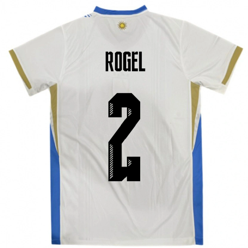 Danxen Børn Uruguay Agustin Rogel #2 Hvid Blå Udebane Spillertrøjer 24-26 Trøje T-Shirt