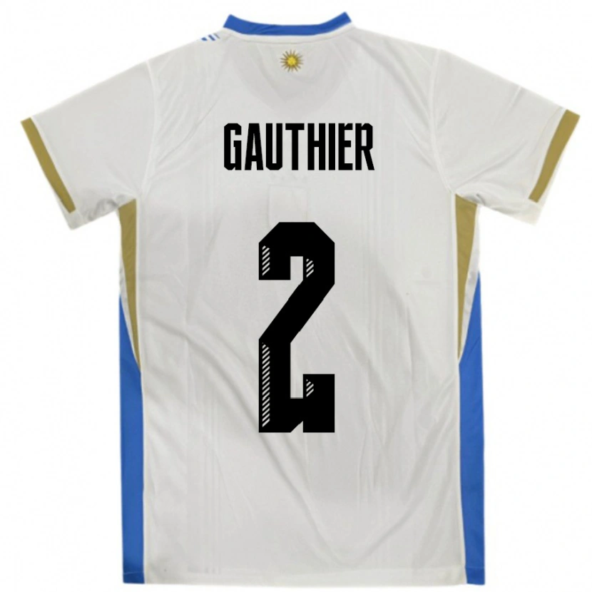 Danxen Børn Uruguay Valentin Gauthier #2 Hvid Blå Udebane Spillertrøjer 24-26 Trøje T-Shirt