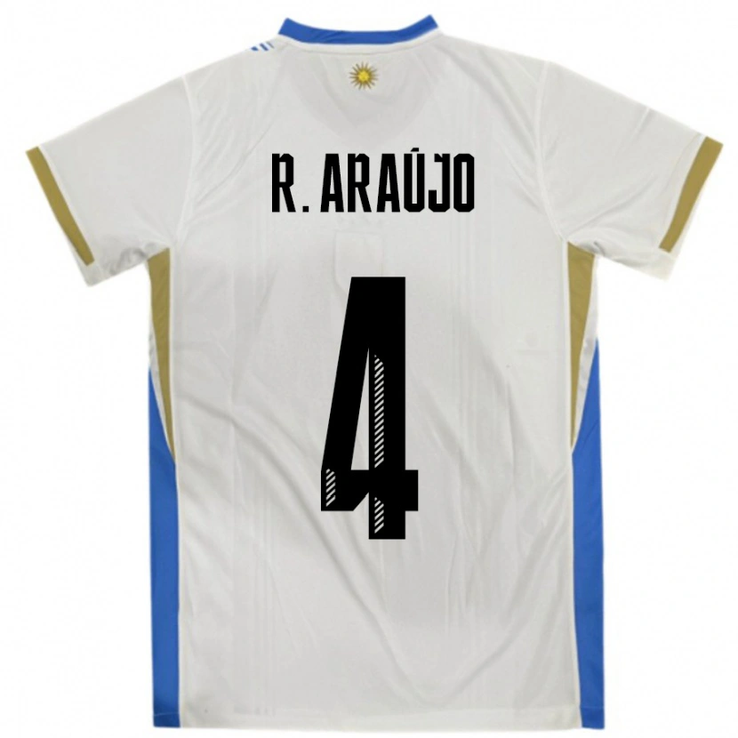 Danxen Børn Uruguay Ronald Araujo #4 Hvid Blå Udebane Spillertrøjer 24-26 Trøje T-Shirt