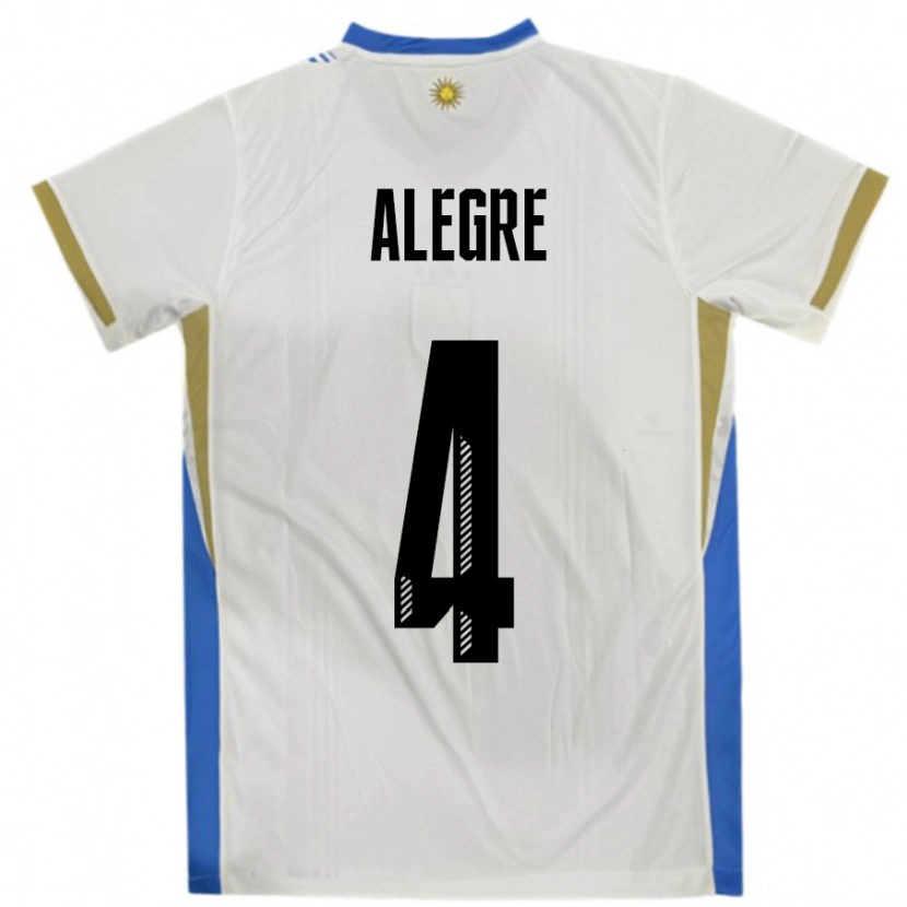 Danxen Børn Uruguay Ignacio Alegre #4 Hvid Blå Udebane Spillertrøjer 24-26 Trøje T-Shirt