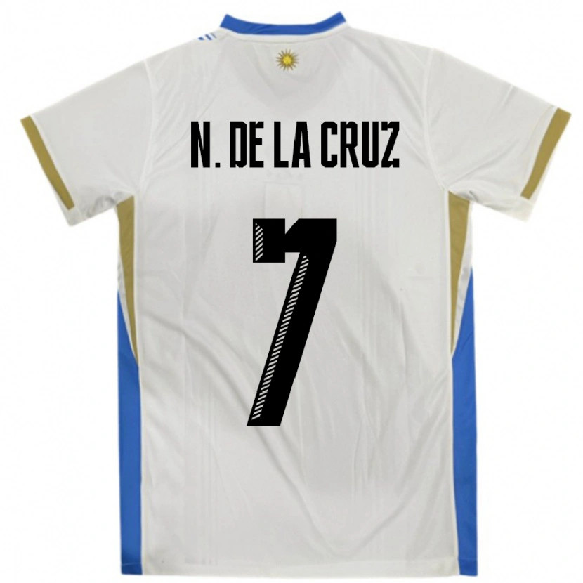 Danxen Børn Uruguay Nicolas De La Cruz #7 Hvid Blå Udebane Spillertrøjer 24-26 Trøje T-Shirt