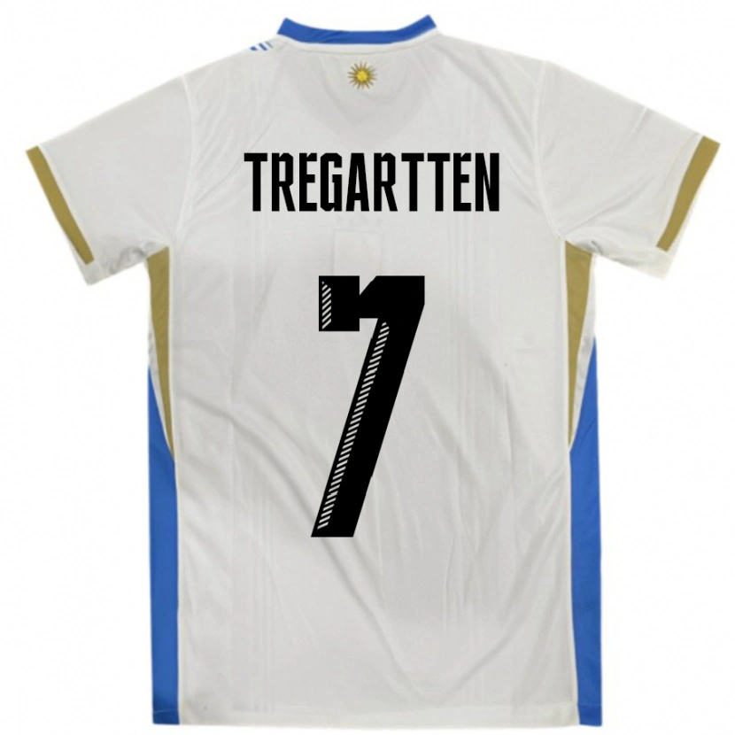 Danxen Børn Uruguay Stephanie Tregartten #7 Hvid Blå Udebane Spillertrøjer 24-26 Trøje T-Shirt