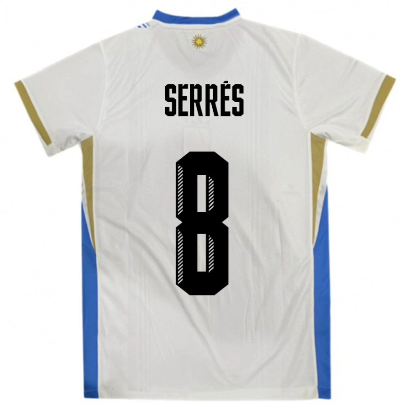 Danxen Børn Uruguay Felipe Serres #8 Hvid Blå Udebane Spillertrøjer 24-26 Trøje T-Shirt