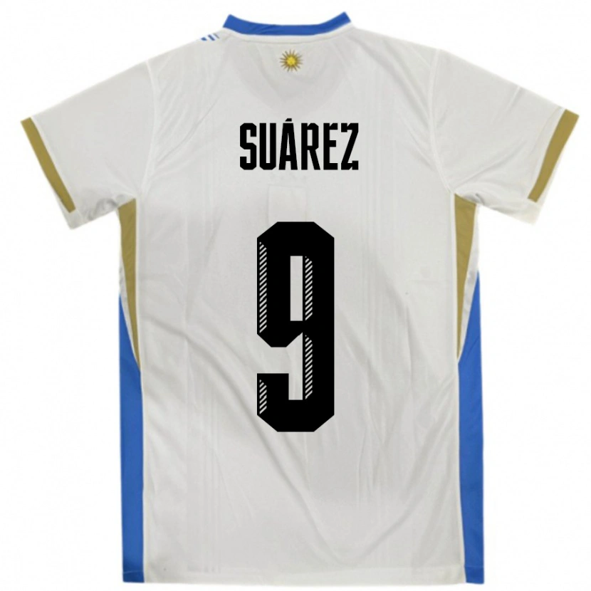 Danxen Børn Uruguay Luis Suarez #9 Hvid Blå Udebane Spillertrøjer 24-26 Trøje T-Shirt