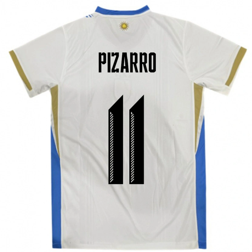 Danxen Børn Uruguay Esperanza Pizarro #11 Hvid Blå Udebane Spillertrøjer 24-26 Trøje T-Shirt