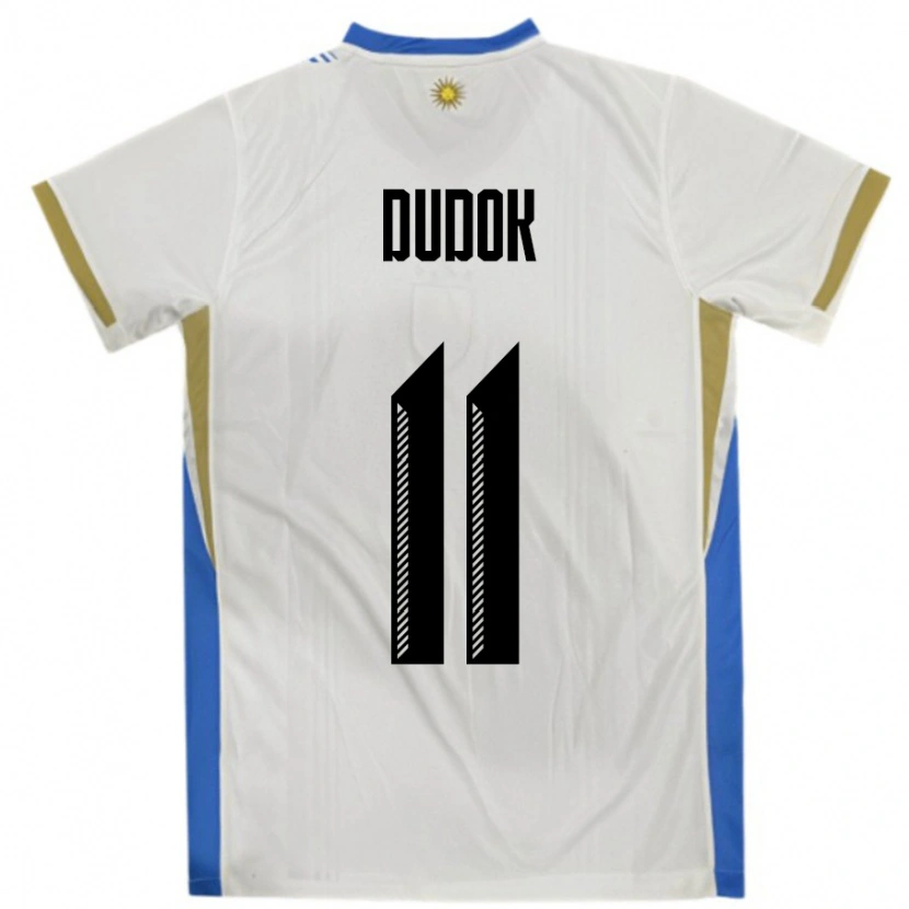 Danxen Børn Uruguay Rodrigo Dudok #11 Hvid Blå Udebane Spillertrøjer 24-26 Trøje T-Shirt