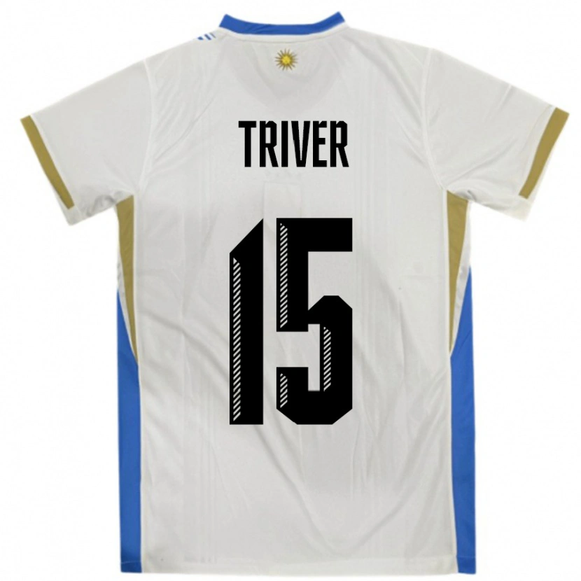 Danxen Børn Uruguay Francisco Triver #15 Hvid Blå Udebane Spillertrøjer 24-26 Trøje T-Shirt